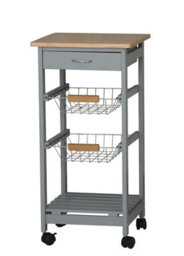 Urbn-Living Urbnliving Height 75Cm 3 Tier Grey Portable Oasis Bamboo Top Mdf Kitchen Trolley Drawer Shelf Cart On Wheels