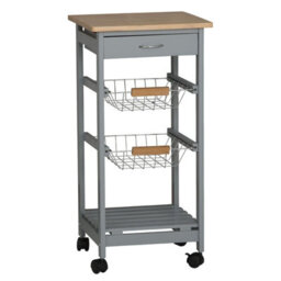 Urbn-Living Urbnliving Height 75Cm 3 Tier Grey Portable Oasis Bamboo Top Mdf Kitchen Trolley Drawer Shelf Cart On Wheels - thumbnail 3