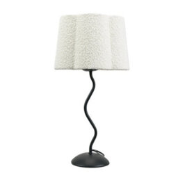 Valuelights Wiggle Black Metal Single Stem Table Lamp With Cream Boucle Scallop Lamp Shade - thumbnail 2