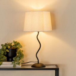 Valuelights Wiggle Black Metal Single Stem Table Lamp With Cream Boucle Scallop Lamp Shade
