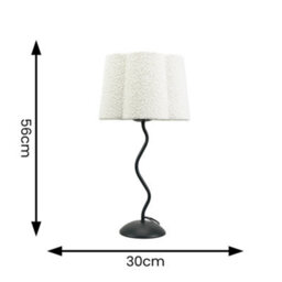 Valuelights Wiggle Black Metal Single Stem Table Lamp With Cream Boucle Scallop Lamp Shade - thumbnail 4