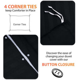 Aspire Homeware Black Duvet Cover Complete Set, Reversible Modern Bedding Set, Single (L)200Cm X (W)135Cm - thumbnail 3