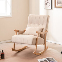 Gainoom Accent Armchair Rocking Chair Upholstered Glider Rocker W/ Lumbar Pillow-Beige
