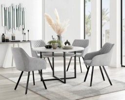 Furniturebox Uk Adley Grey Concrete Effect Storage Dining Table & 4 Light Grey Falun Black Leg Chairs - thumbnail 1