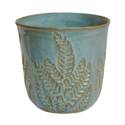 Ivyline Kew Embossed Fern Planter - Ceramic - L22.5 X W22.5 X H21.5 Cm - Teal - image 1
