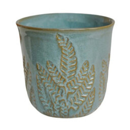 Ivyline Kew Embossed Fern Planter - Ceramic - L22.5 X W22.5 X H21.5 Cm - Teal - thumbnail 1