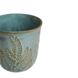 Ivyline Kew Embossed Fern Planter - Ceramic - L22.5 X W22.5 X H21.5 Cm - Teal - thumbnail 2