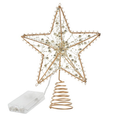 Living And Home Metal Pre Lit Star Christmas Tree Topper With Beads - image 1