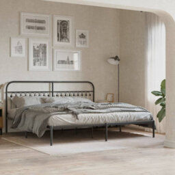 Berkfield Metal Bed Frame Without Mattress With Headboard Black 200X200Cm - thumbnail 1