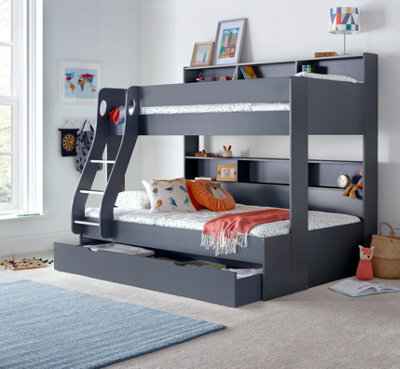 Bedmaster Oliver Onyx Grey Triple Sleeper Storage Bunk Bed Without Drawer With Spring Mattresses - image 1