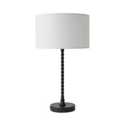 Valuelights Maeve White Fabric Drum Lamp Shade Matte Black Bobbin Bobble Table Lamp And Bulb - thumbnail 2