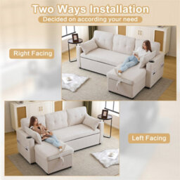 Abrihome L Shaped Sofa Bed With Storage Chaise - 3-In-1 Convertible Sectional Sleeper Sofa, Includes Cup Holders, Beige - thumbnail 5