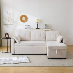 Abrihome L Shaped Sofa Bed With Storage Chaise - 3-In-1 Convertible Sectional Sleeper Sofa, Includes Cup Holders, Beige - thumbnail 9