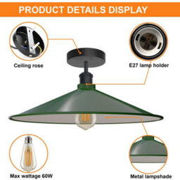 E27 Semi Flush Mount Ceiling Light Fixture Metal 40Cm Green Lampshade Vintage Ceiling Lighting For Living Room - thumbnail 6