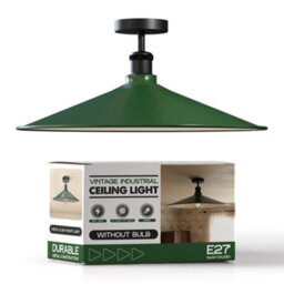 E27 Semi Flush Mount Ceiling Light Fixture Metal 40Cm Green Lampshade Vintage Ceiling Lighting For Living Room
