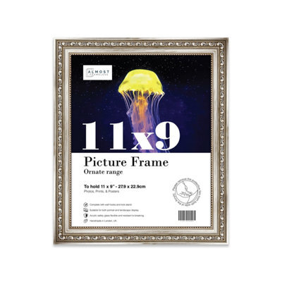 11X9 Silver Ornate Picture Frame (27.9 X 22.9Cm) Poster, Photo, Artwork, Gallery Wall Or Print - image 1