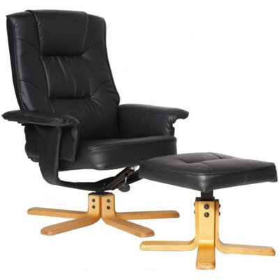 Faux Leather Recliner Chair With Footstool In Black - image 1