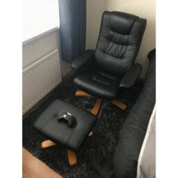 Faux Leather Recliner Chair With Footstool In Black - thumbnail 4