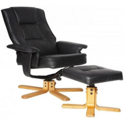 Faux Leather Recliner Chair With Footstool In Black - thumbnail 3