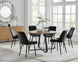 Furniturebox Uk Santorini Brown Round Round Dining Table And 6 Black Pesaro Black Leg Chairs - thumbnail 1