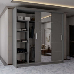 Sliding Wardrobes 4 u LTD Modern Led Light Mirror Sliding Wardrobe With Elegant Display Cabinet Grey 203Cm - thumbnail 3