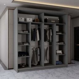 Sliding Wardrobes 4 u LTD Modern Led Light Mirror Sliding Wardrobe With Elegant Display Cabinet Grey 203Cm - thumbnail 4