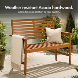 Vonhaus Garden Bench 2 Seater, Acacia Wood Outdoor Bench With Armrests & Teak Oil Coat, Weather Resistant, Cannes - thumbnail 2
