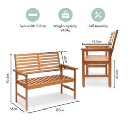 Vonhaus Garden Bench 2 Seater, Acacia Wood Outdoor Bench With Armrests & Teak Oil Coat, Weather Resistant, Cannes - thumbnail 7
