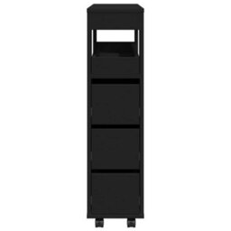 Walplus Narrow Bathroom Cabinet With Wheels Black Engineered Wood - thumbnail 5