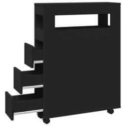 Walplus Narrow Bathroom Cabinet With Wheels Black Engineered Wood - thumbnail 7