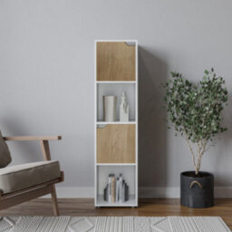 Urbn-Living Urbnliving 119Cm Height 4 Cubes White Wooden Bookcase Shelving Display Shelf Oak Door Storage Unit