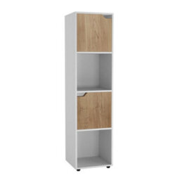 Urbn-Living Urbnliving 119Cm Height 4 Cubes White Wooden Bookcase Shelving Display Shelf Oak Door Storage Unit - thumbnail 2