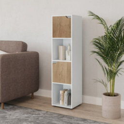 Urbn-Living Urbnliving 119Cm Height 4 Cubes White Wooden Bookcase Shelving Display Shelf Oak Door Storage Unit - thumbnail 3