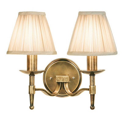 Luminosa Lighting Luminosa Stanford 2 Light Indoor Twin Candle Wall Light Antique Brass With Beige Shades, E14 - image 1