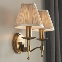 Luminosa Lighting Luminosa Stanford 2 Light Indoor Twin Candle Wall Light Antique Brass With Beige Shades, E14 - thumbnail 3
