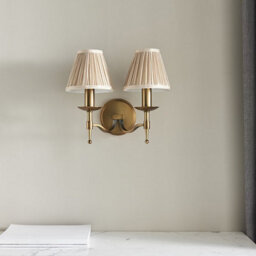 Luminosa Lighting Luminosa Stanford 2 Light Indoor Twin Candle Wall Light Antique Brass With Beige Shades, E14 - thumbnail 2