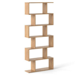 Gainoom 6-Tier Natural Bookcase Free Standing S-Shaped Style Bookshelf Multifunctional Decorative Shelving W/ Anti-Tipping Device - thumbnail 9