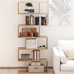 Gainoom 6-Tier Natural Bookcase Free Standing S-Shaped Style Bookshelf Multifunctional Decorative Shelving W/ Anti-Tipping Device - thumbnail 5