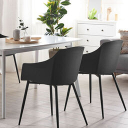 Beliani Black Plastic Dining Chairs Set Of 2 Minimalist Armrests, Matte Finish, Compact (W57 X D51 X H83Cm) - thumbnail 2