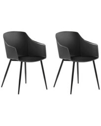 Beliani Black Plastic Dining Chairs Set Of 2 Minimalist Armrests, Matte Finish, Compact (W57 X D51 X H83Cm) - thumbnail 3