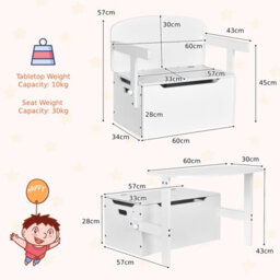 Costway 3-In-1 Kids Convertible Activity Bench Toy Box White - thumbnail 2