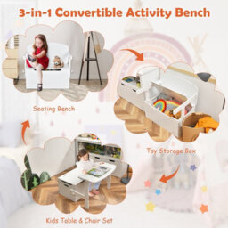 Costway 3-In-1 Kids Convertible Activity Bench Toy Box White - thumbnail 3