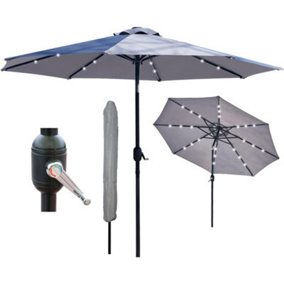 Glamhaus Garden Parasol Solar Led 2.7M ,tilting Table Umbrella With Crank Handle, Protection Uv40, Includes Parasol Cover- Grey - image 1