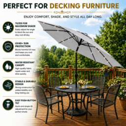 Glamhaus Garden Parasol Solar Led 2.7M ,tilting Table Umbrella With Crank Handle, Protection Uv40, Includes Parasol Cover- Grey - thumbnail 9