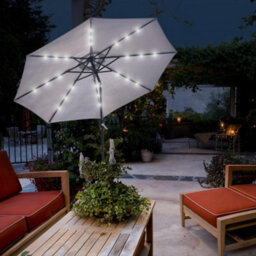 Glamhaus Garden Parasol Solar Led 2.7M ,tilting Table Umbrella With Crank Handle, Protection Uv40, Includes Parasol Cover- Grey - thumbnail 5