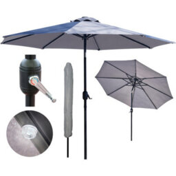 Glamhaus Garden Parasol Solar Led 2.7M ,tilting Table Umbrella With Crank Handle, Protection Uv40, Includes Parasol Cover- Grey - thumbnail 7