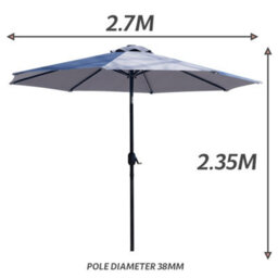Glamhaus Garden Parasol Solar Led 2.7M ,tilting Table Umbrella With Crank Handle, Protection Uv40, Includes Parasol Cover- Grey - thumbnail 3
