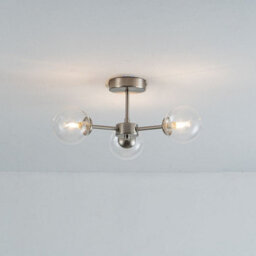 Pagazzi Lighting Pagazzi Niva 3-Light Satin Nickel Clear Glass Semi-Flush Ceiling Light - thumbnail 2