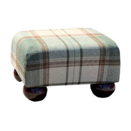 Tartan Material Small Footstools Tartan - Olive Green - Mahogany Wood Bun Feet