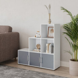 Urbn-Living 6-Cube Step Shelving Unit With Metal Handle Doors - thumbnail 3